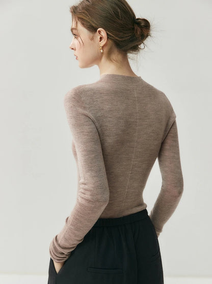 CHICUU Women 100% Wool Sweater Machine Washable Mock Neck Pullover 18-Thread Worsted Cashmere Knitwear   Autumn Winter Clothes