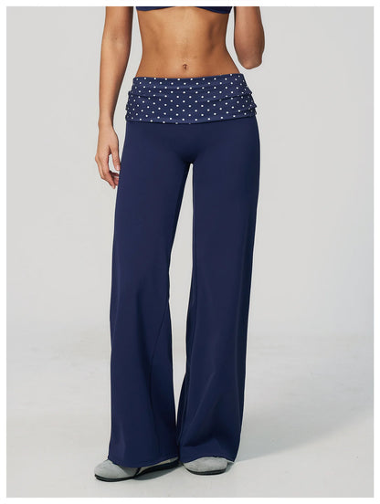 Custom LOGO women's sports trousers retro splicing polka dots folded waist fitness hip lift abdomen yoga trousers