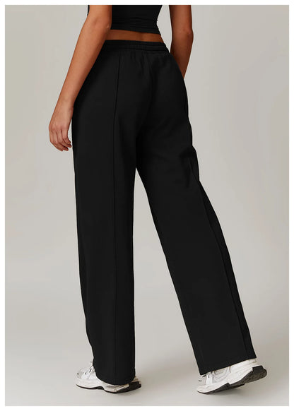 Hearuisavy Winter Pocket High Waist Jogger Sports Pants Female Fitness Gym Pants Casual Loose Sweatpants Wide Leg Trousers