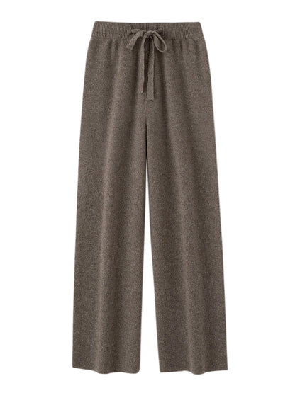 Autumn Winter Fashion Basic Women 100% Merino Wool Wide Leg Pants  Simple Style Cashmere Knitted Trousers Loose Casual Pants