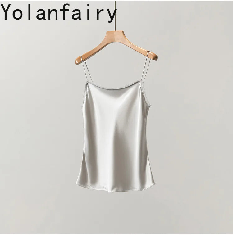 YOLANFAIRY 93% Real Mulberry Silk Camis Woman Clothing 2026 High Quality Silk Satin Tops Women's Tanks Top Sleeveless Basicwear