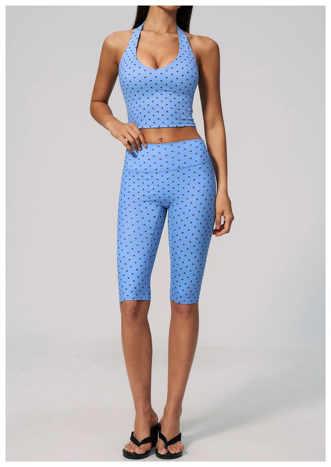 Custom LOGO women's new yoga clothes polka dot printing deep V high elastic three-dimensional fitness two-piece set