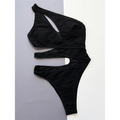 Asymmetric Cut Out One Shoulder Women Swimwear One Piece Swimsuit Female High Leg Cut Monokini Bather Bathing Suit Swim V5689