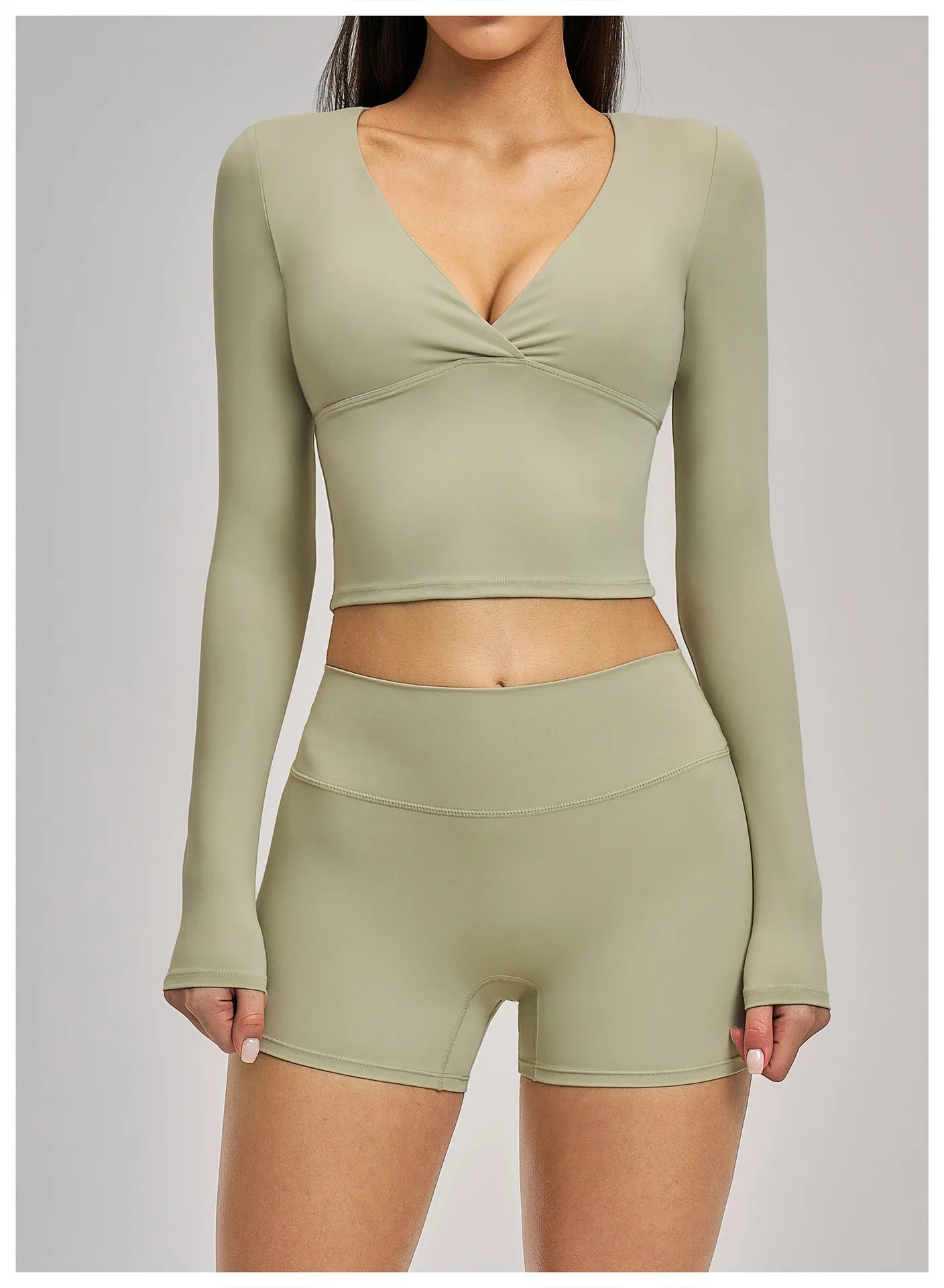 Deep-V Yoga Long Sleeve Solid Sports T-shirts Women's Gym Workout Shirts Sexy Quick Dry Fitness Long Sleeve Female Yoga Shirts