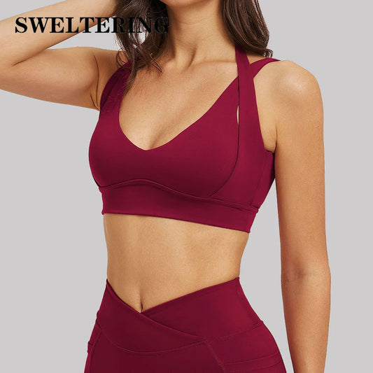 Solid Color Yoga Bra Women Sexy Gym Workout Crop Top Shockproof Sports Underwear Female Beautiful Back Sports Bra Fitness Top