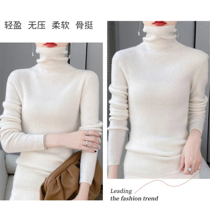 100% Merino Wool Long-sleeved Turtleneck Pullover Women's Autumn Winter Slim Sweater Basic Women's Clothes Cashmere Sweater