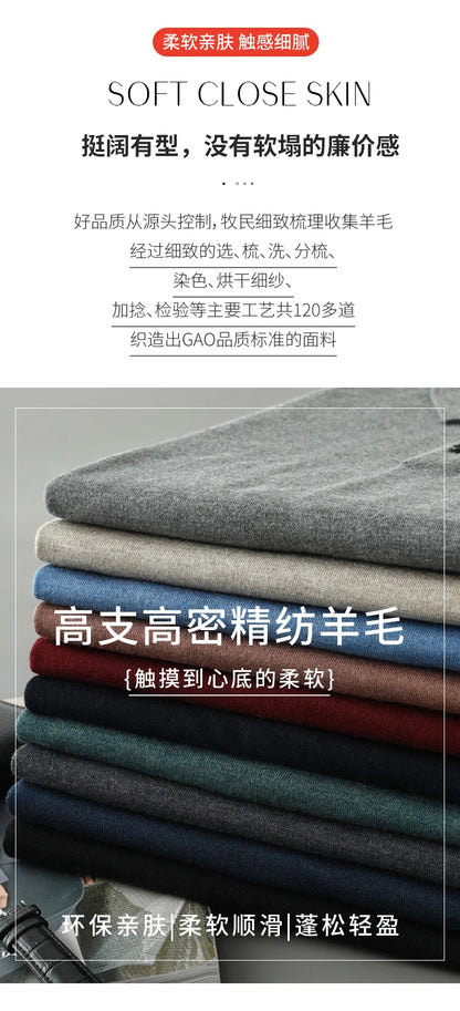 Men's Merino Wool Sweater Polo Collar Pullover Autumn Winter New Cashmere Knitwear Casual Loose Men's Shirts Tops Warm Soft