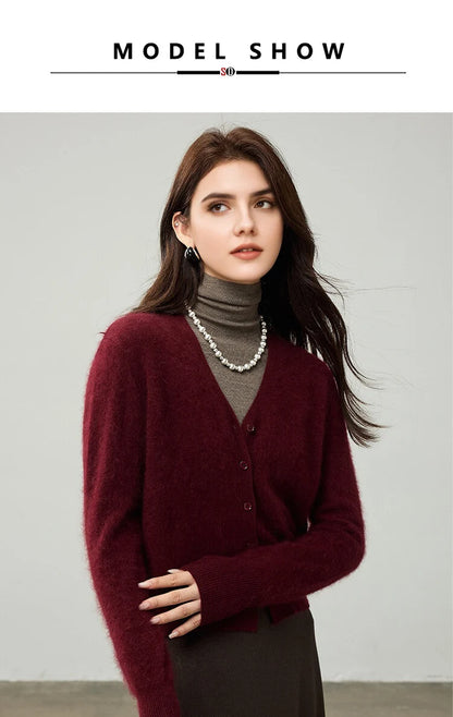 SuyaDream, Cardigans For Woman, Fleece Wool, V Neck, Soft Cozy Sweaters, 100%Wool, 2025 Fall Winter Jackets