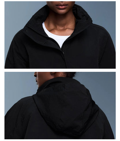 Custom LOGO women's autumn light and breathable waterproof trench coat stand-up collar hooded casual short pocket sports jacket