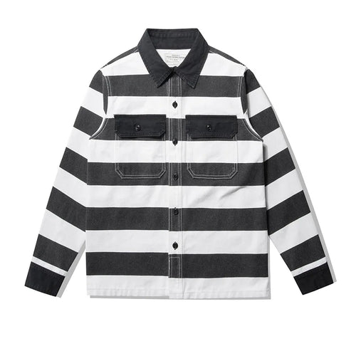 Amekaji Heavyweight Zebra Striped Jacket - Thick Canvas Motorcycle Biker Jacket Retro Workwear Coat