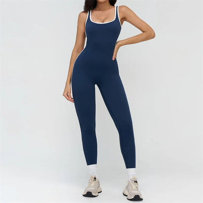TRY TO BN Sports Jumpsuit Gym Contrast Color Sportswear Backless Fitness Workout One Piece Bodysuit Running Yoga Women Clothing