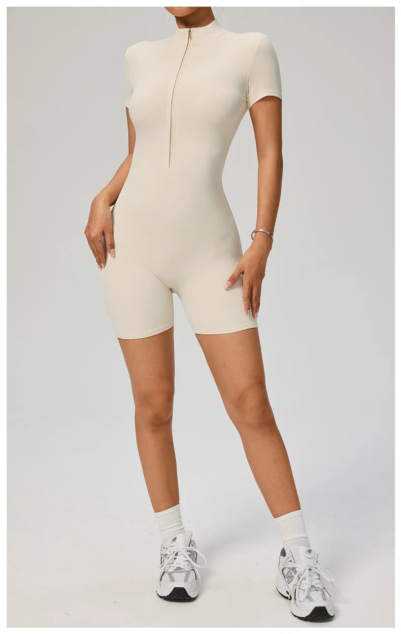 TRY TO BN Sports Jumpsuit Zipper Short Sleeves Yoga Sportswear Fitness Workout Bodysuit One Piece Suits Tights Gym Woman Clothes