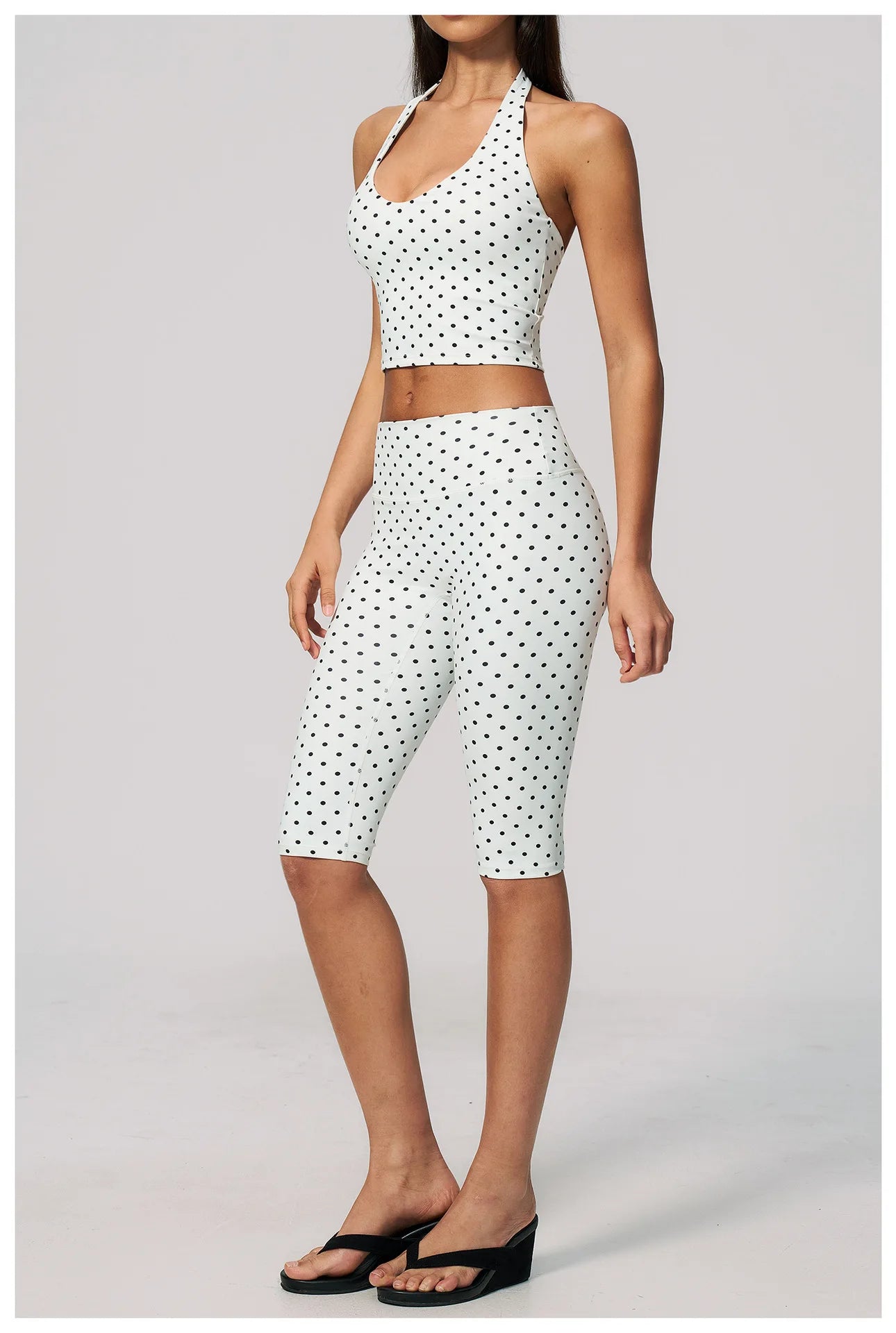 Custom LOGO women's new yoga clothes polka dot printing deep V high elastic three-dimensional fitness two-piece set