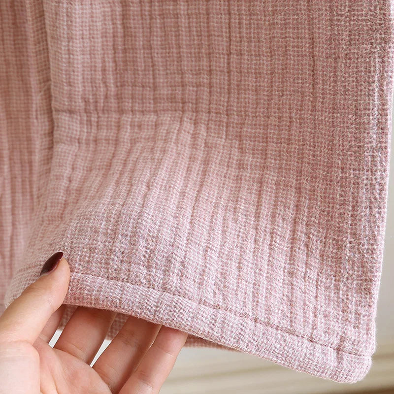 2026 Spring and Autumn New Couple Pajama Set 100% Pure Cotton Crepe Cloth Men's and Women's Stand up Neck Simple Home Clothing