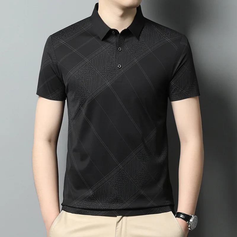 YOLANFAIRY Mulberry Silk T Shirt Men Polo Shirt Mens Shirts Short Sleeves Polos Hombre Manga Corta Summer Mens Clothing 2024