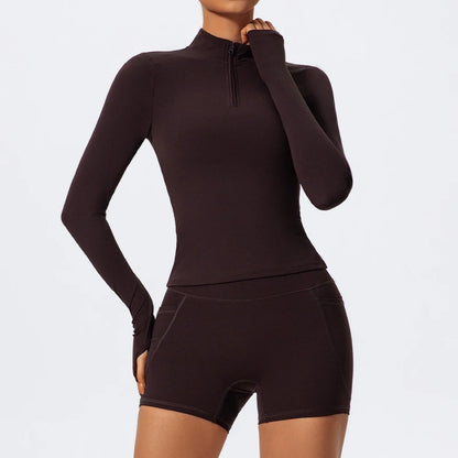 Hearuisavy Summer Half Zipper Yoga Suit Outdoor Workout Clothing Gym Set Women Flared Pants 2Pcs Sports Long Sleeves Shirt Suit