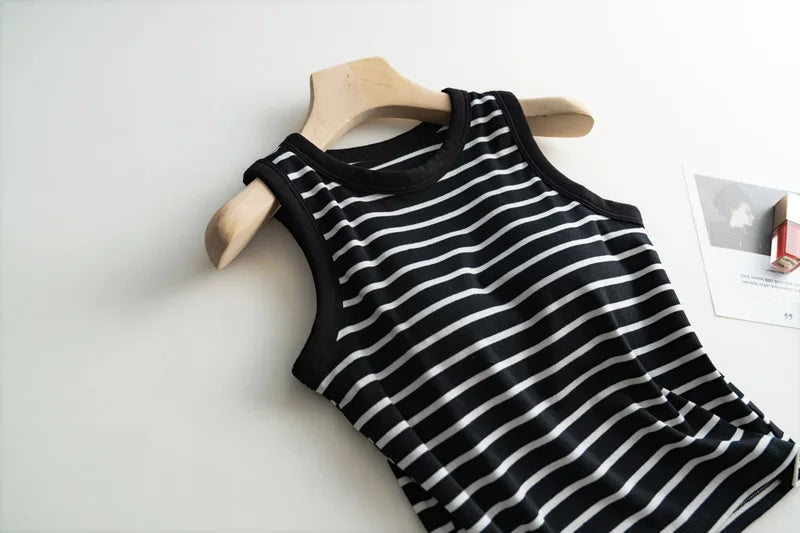 2026 Summer New Women's Tank Top Pajamas All Cotton with Chest Pads Tank Top with Stripe Sports Bottom Short Home Fur Ladies