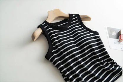 2026 Summer New Women's Tank Top Pajamas All Cotton with Chest Pads Tank Top with Stripe Sports Bottom Short Home Fur Ladies