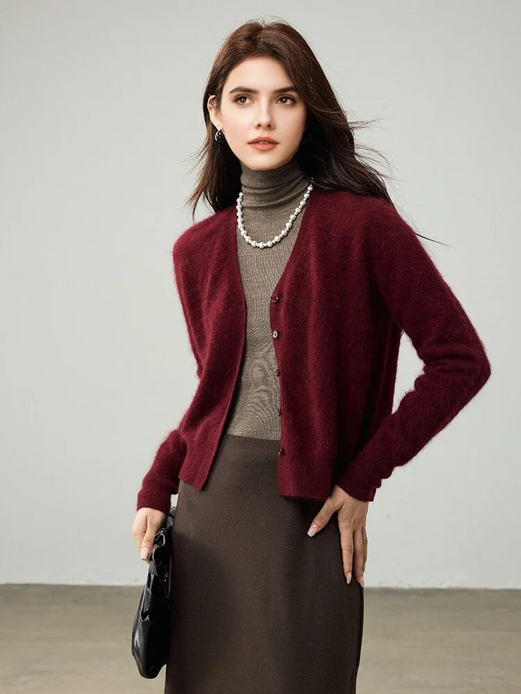 SuyaDream, Cardigans For Woman, Fleece Wool, V Neck, Soft Cozy Sweaters, 100%Wool, 2025 Fall Winter Jackets