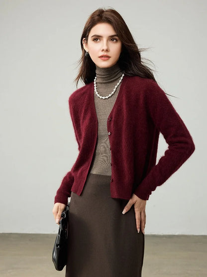 SuyaDream, Cardigans For Woman, Fleece Wool, V Neck, Soft Cozy Sweaters, 100%Wool, 2025 Fall Winter Jackets