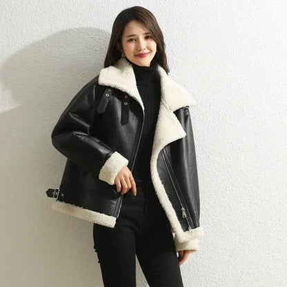 Trend Winter Natural Fur Coat Women’s Real Sheep Shearing Fur Jacket Female Sheepskin Coats Lamb Fur Motorcycle Jacket Manteaux