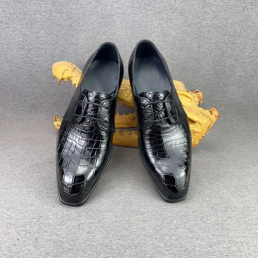 Authentic crocodile leather men's leather shoes business British high-end real crocodile leather men's square toe formal shoes