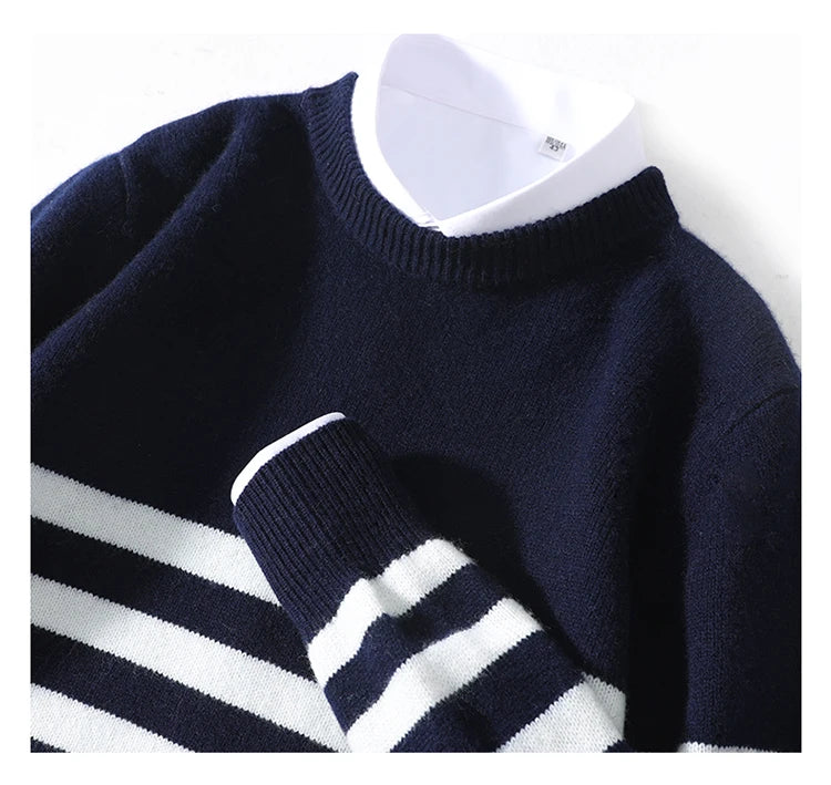 DjzDsm Autumn And Winter Men's Round-neck Sweaters 100% Merino Wool Pullovers Casual Knitted Shirts Soft And Warm Men's Tops