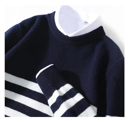 DjzDsm Autumn And Winter Men's Round-neck Sweaters 100% Merino Wool Pullovers Casual Knitted Shirts Soft And Warm Men's Tops