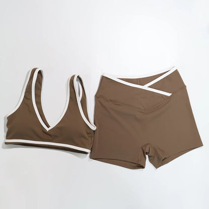 New Summer Women's Fashion Yoga Sports Bra Set (2-Piece) with Fitness Yoga Outfit Color-Blocked Fitness Two-Piece Set Female