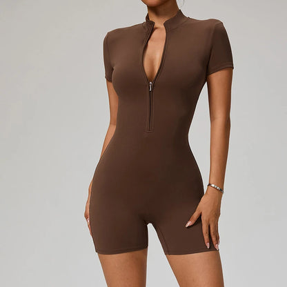 TRY TO BN Sports Jumpsuit Zipper Short Sleeves Yoga Sportswear Fitness Workout Bodysuit One Piece Suits Tights Gym Woman Clothes