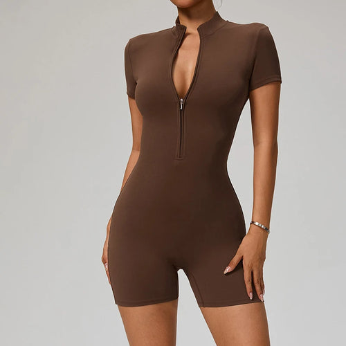 TRY TO BN Sports Jumpsuit Zipper Short Sleeves Yoga Sportswear Fitness Workout Bodysuit One Piece Suits Tights Gym Woman Clothes