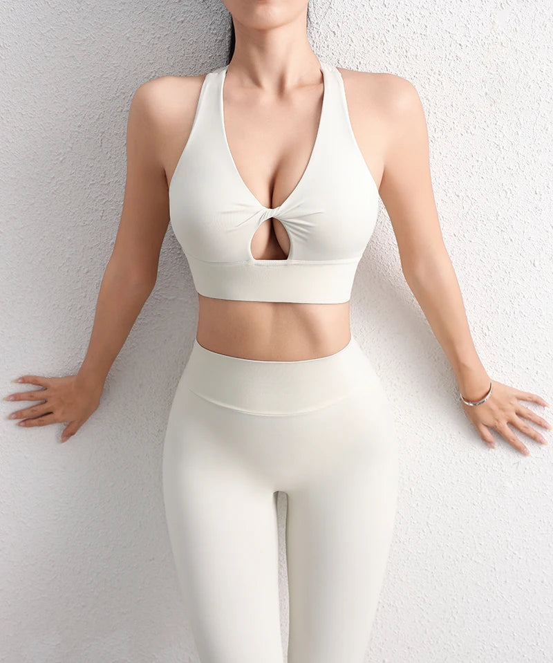 SOISOU Halter Neck Yoga Crop Top Bra Gym Sport Sexiest Bra Chest Pad Removable Elastic Tight Breathable Top Women 6 Colors