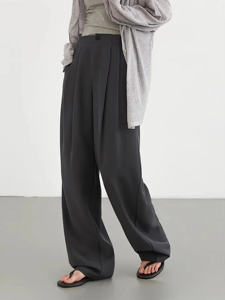 CHIC VEN Women Pants New Casual High Waisted Female Pleated Trousers Drooping Wide Leg Long Pant Office Lady Spring Summer 2025