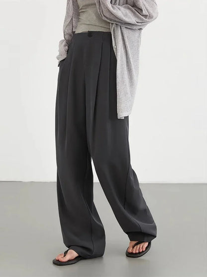 CHIC VEN Women Pants New Casual High Waisted Female Pleated Trousers Drooping Wide Leg Long Pant Office Lady Spring Summer 2025