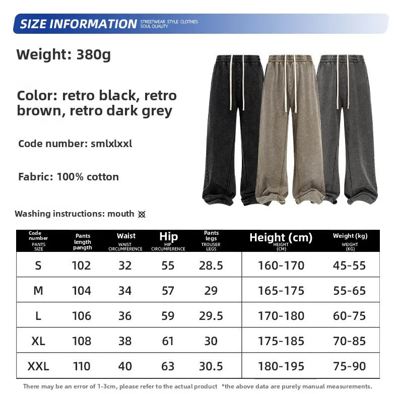 Custom LOGO Men's New 380G Heavy 100% Cotton 2025 Loose Retro Wide Leg Scattered Sports Casual Pants
