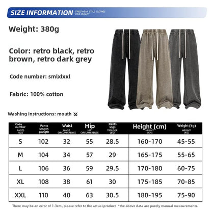 Custom LOGO Men's New 380G Heavy 100% Cotton 2025 Loose Retro Wide Leg Scattered Sports Casual Pants