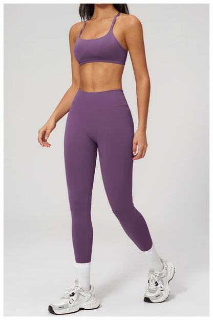 TRY TO BN Women Tracksuit 2 Piece Yoga Set Cross Bra High Waist V Waist Leggings Tummy Control Butt Lifting Workout Running Gym