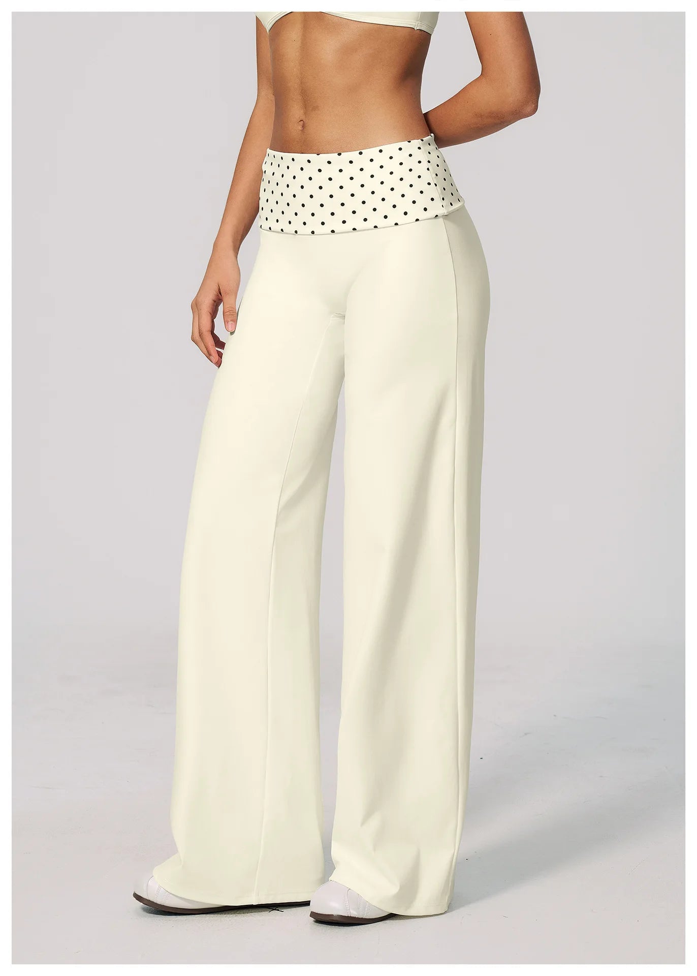 Custom LOGO women's sports trousers retro splicing polka dots folded waist fitness hip lift abdomen yoga trousers