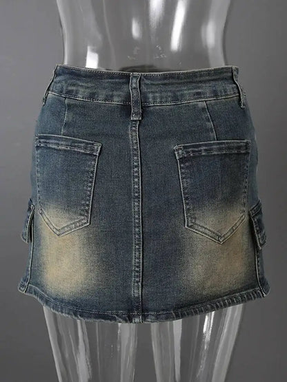 DEAT Fashion Slim-fit Anti-exposure A-line Skirt Women's High-waisted Bodycon Denim Mini Skirts Summer New