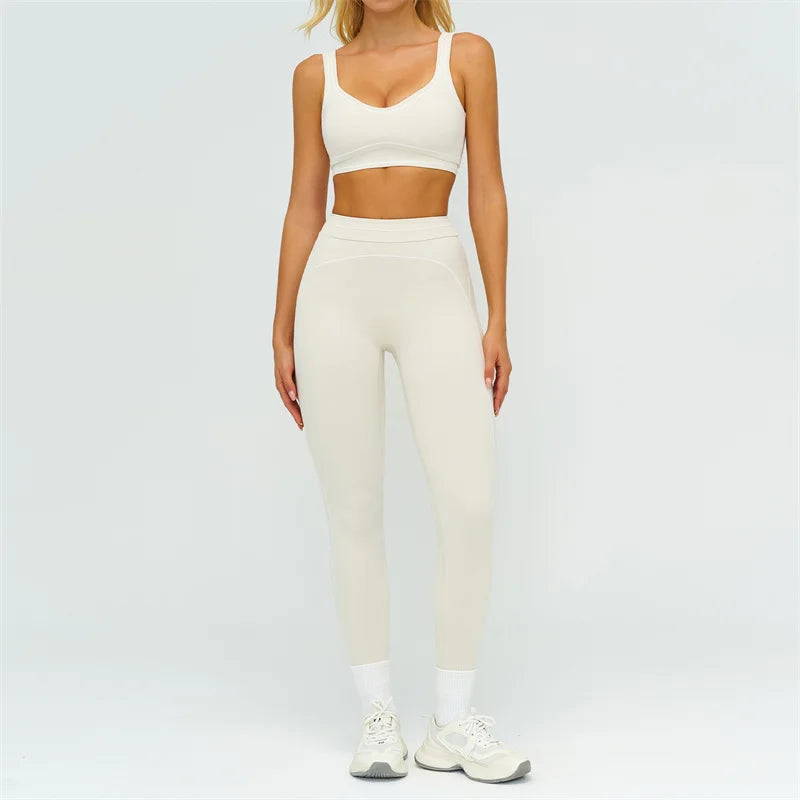 TRY TO BN Women's Tracksuit Sport Bra Yoga Set Contrasting Color High Waist Leggings Fitness Two Pieces Suit Running Gym Clothes