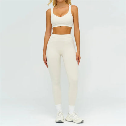 TRY TO BN Women's Tracksuit Sport Bra Yoga Set Contrasting Color High Waist Leggings Fitness Two Pieces Suit Running Gym Clothes