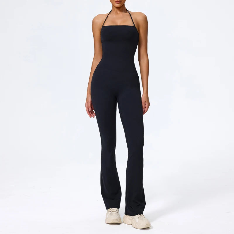 New Summer Women Sleeveless Hang Neck Jumpsuit Backless Flared Activewear Female Yoga Clothes Sport Outfit For Woman Overalls