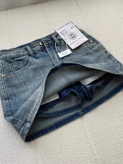 Sexy Retro Denim  Skirt Women's Anti-Light Versatile High Waist A-Line Slimming American Hot Girl Bodycon Half-length Ski...