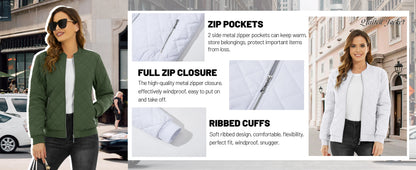 TACVASEN Padded Warm Jackets Womens Fashion Retro Pilot bomber Jackets Diamond Quilted Coats Full Zip Up Pockets Casual Outwear