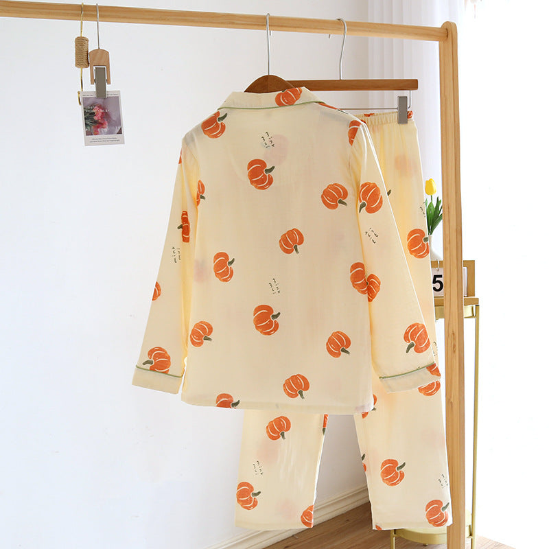 Spring/Summer 2026 New Women's 100% Cotton Gauze Thin Long Sleeve Pants Two Piece Cardigan Homewear Set Sleepwear Pijama