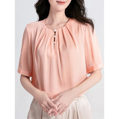 YOLANFAIRY 100% Natural Mulberry Silk T Shirts Woman Clothing 2026 Summer Loose Fashion T Shirt Elegant Womens Tops Short Sleeve