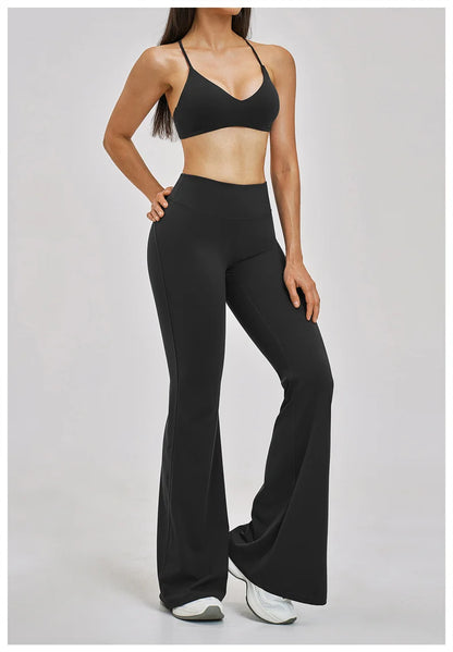 TRY TO BN Women's Tracksuit 2 Pieces Yoga Set Back Y Bra High Waist Leggings Flare Fitness Sportwear Workout Running Gym Clothes