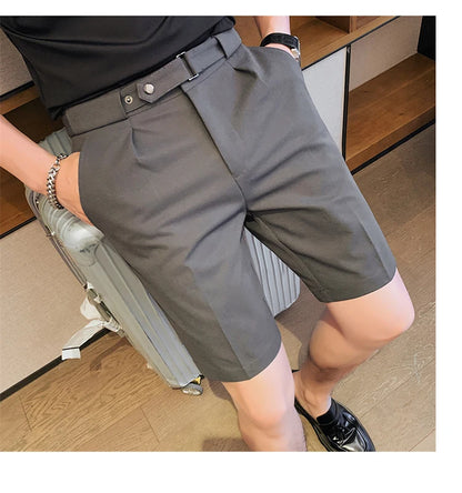 4 Color Summer British Style Suit Shorts 2023 Men Naples Business Casual Slim Fit Short Pant Fashion Slim Fit Solid Color Pants