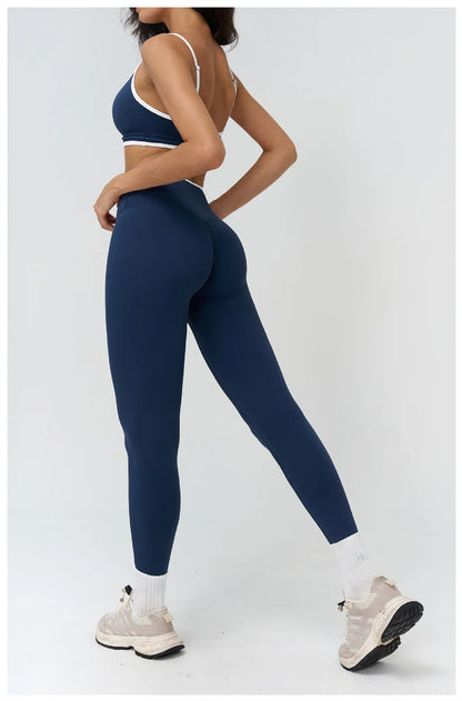 TRY TO BN Gym Set Sport Bra Women's Tracksuit Fitness Contrasting Color High Waist Leggings Two Pieces Suit Running Yoga Clothes