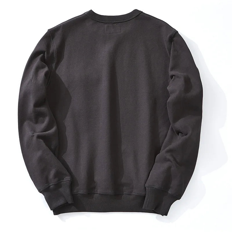 Men's Amekaji 490g Heavyweight French Terry Sweatshirt - Solid Color Crew Neck Pullover Kangaroo Pocket Thick Hoodie